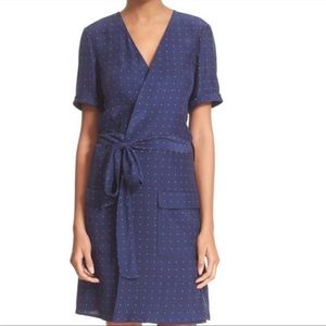 FRAME Le Wrap Tie Silk Dress Navy Size XS